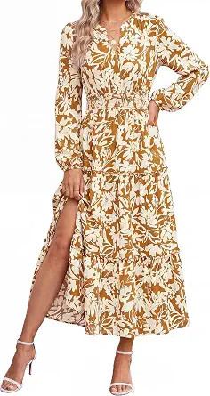 GRACE KARIN 2026 Women's Boho Floral Fall Wedding Guest Maxi Dresses/ Pockets,Long Sleeve,V Neck,... | Amazon (US)