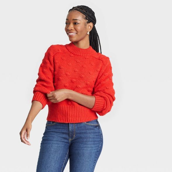 Women&#39;s Crewneck Bobble Pullover Sweater - Universal Thread&#8482; Red L | Target