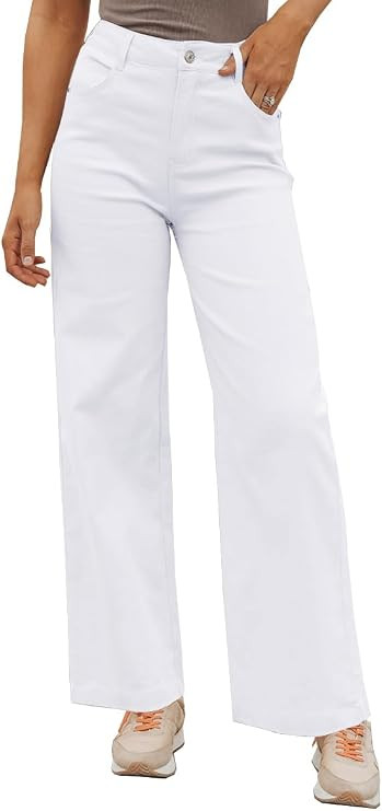 ZC&GF Women's Wide Leg Pants Loose Straight Long Pants Back High Elastic Waist Business Work Pant... | Amazon (US)