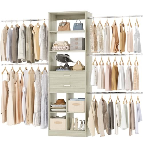 Besiost Closet System, 4-8 FT Closet Organizer Tower with 2 Wooden Drawers and Shelves, Can Fit 6... | Amazon (US)