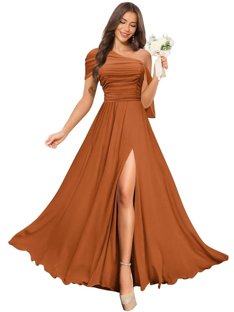 Chiffon Bridesmaid Dresses Long Asymmetrical Hanging Sleeve Wedding Party Pageant Gown | Amazon (US)