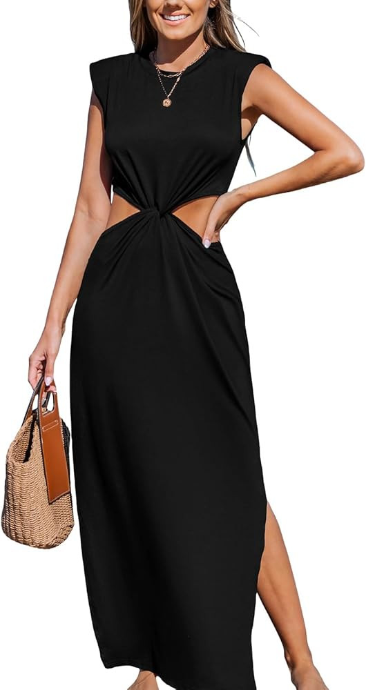 CUPSHE Women's Cut Out Twist Round Neck Sleeveless Split Maxi Dress Summer Beach Cover Up Dress | Amazon (US)