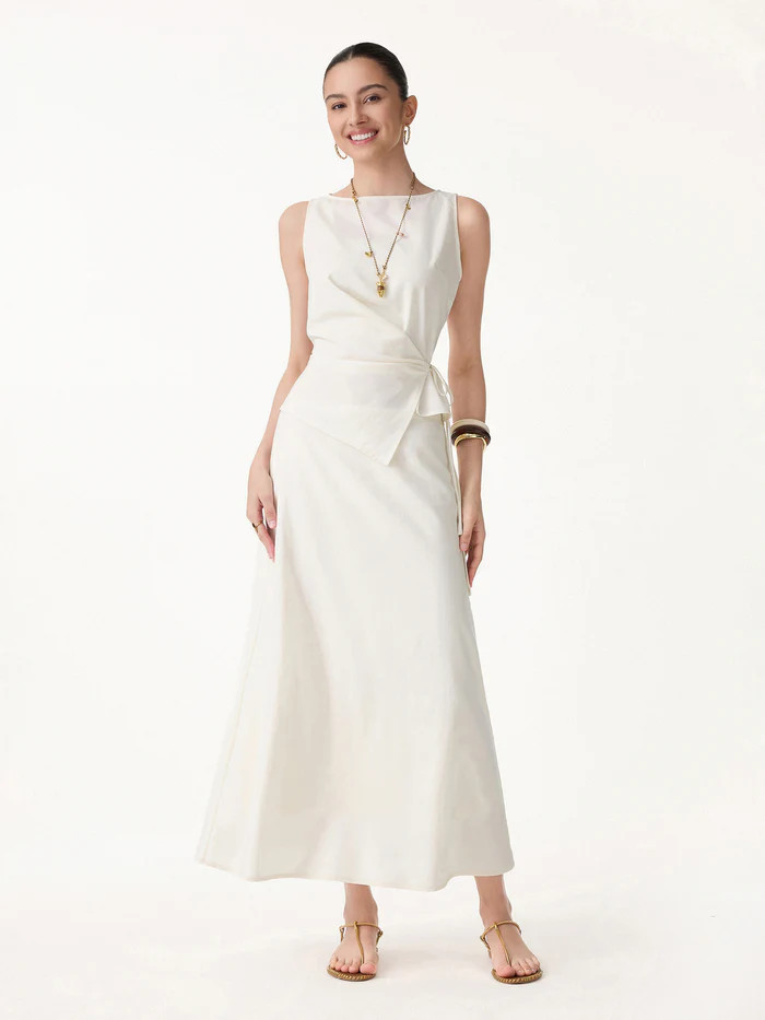 2Pcs Set Boatneck Waist-Defined Top & Maxi Flared Pull-On Skirt | OGLmove