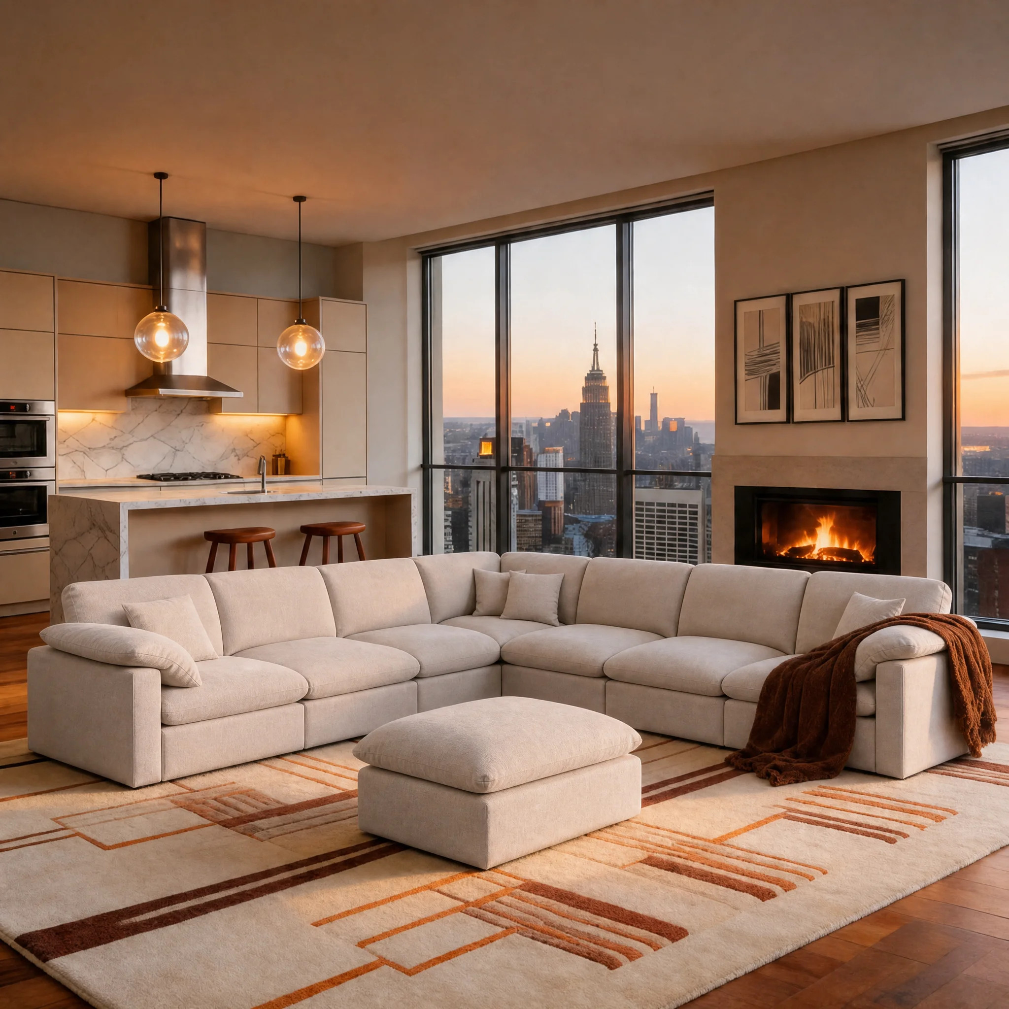 Oversized L-Shaped Corner Sectional Sofa, Chenille Cloud Modular Sofa, Upholstered Sectional With Ottomans Living Room Sets | Wayfair North America