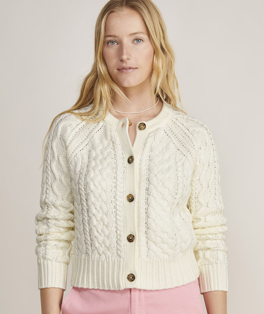 Cotton Cable Crewneck Cardigan | vineyard vines