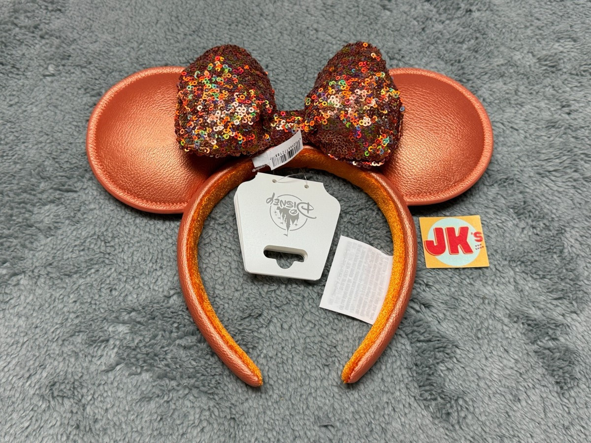 NEW Disney Minnie Mouse Ears Peach Punch Orange Sequin Coral Headband Bow Parks | eBay US