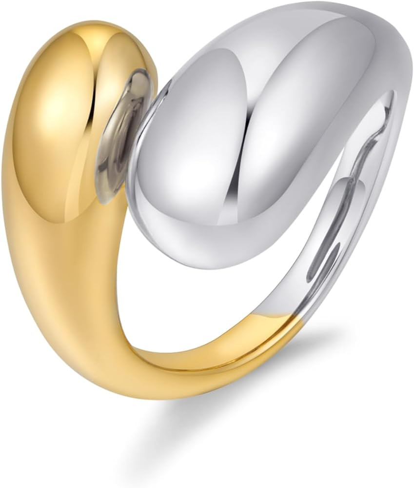 WOWORAMA Chunky Open Rings for Women Gold Silver Adjustable Dome Teardrop Rings Bold Thick Statem... | Amazon (US)