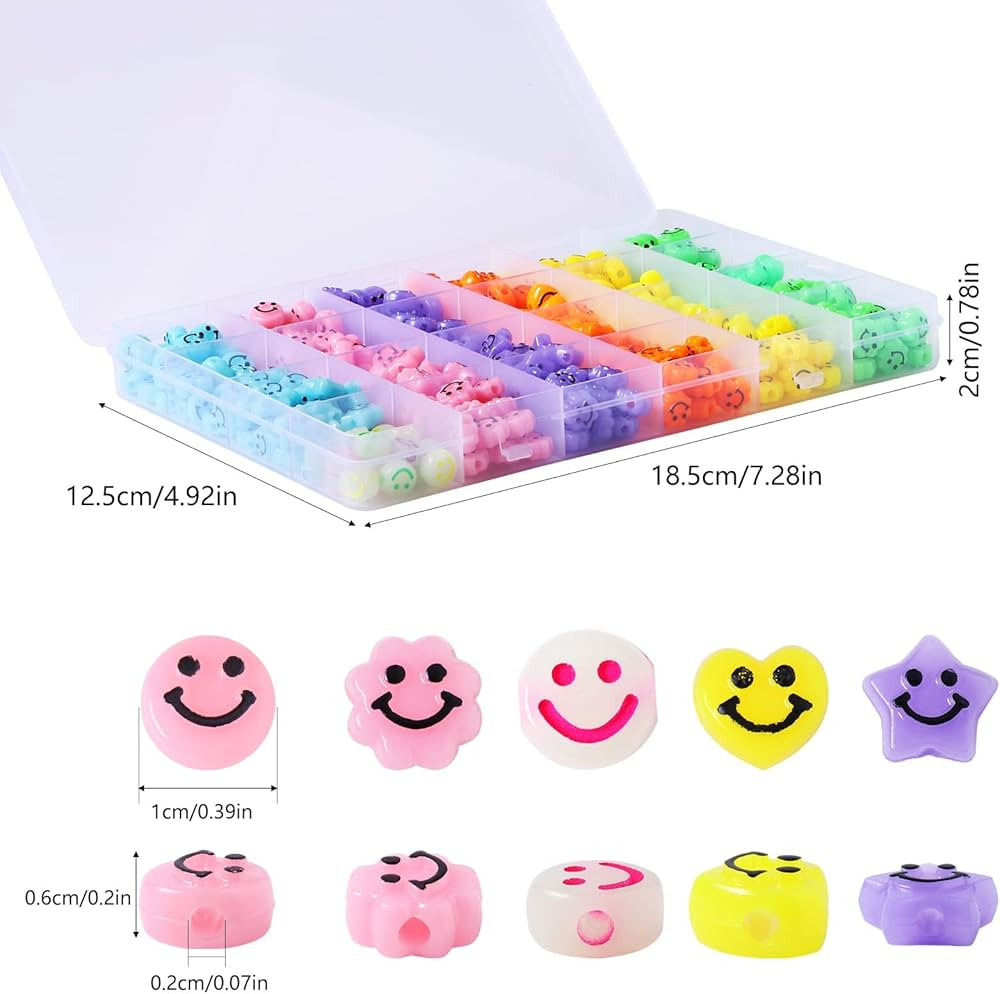 480Pcs Smiley Face Beads TAANGTHOSE 7 Colors Cute Acrylic Smile Beads for Jewelry Making for Earr... | Amazon (US)