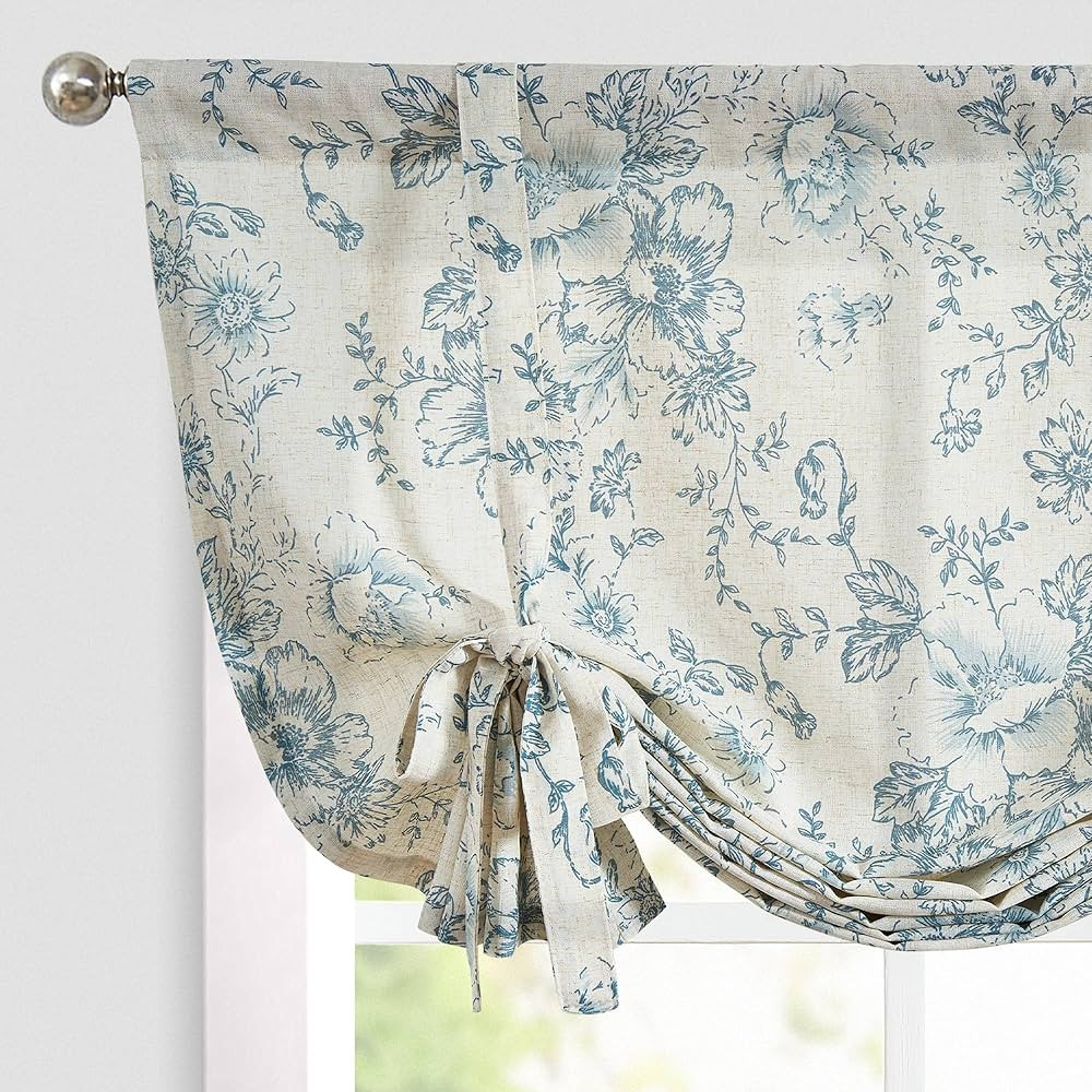 jinchan Tie Up Valance Floral Linen for Windows Farmhouse Valance 45 Inch Peonies Botanical Short... | Amazon (US)