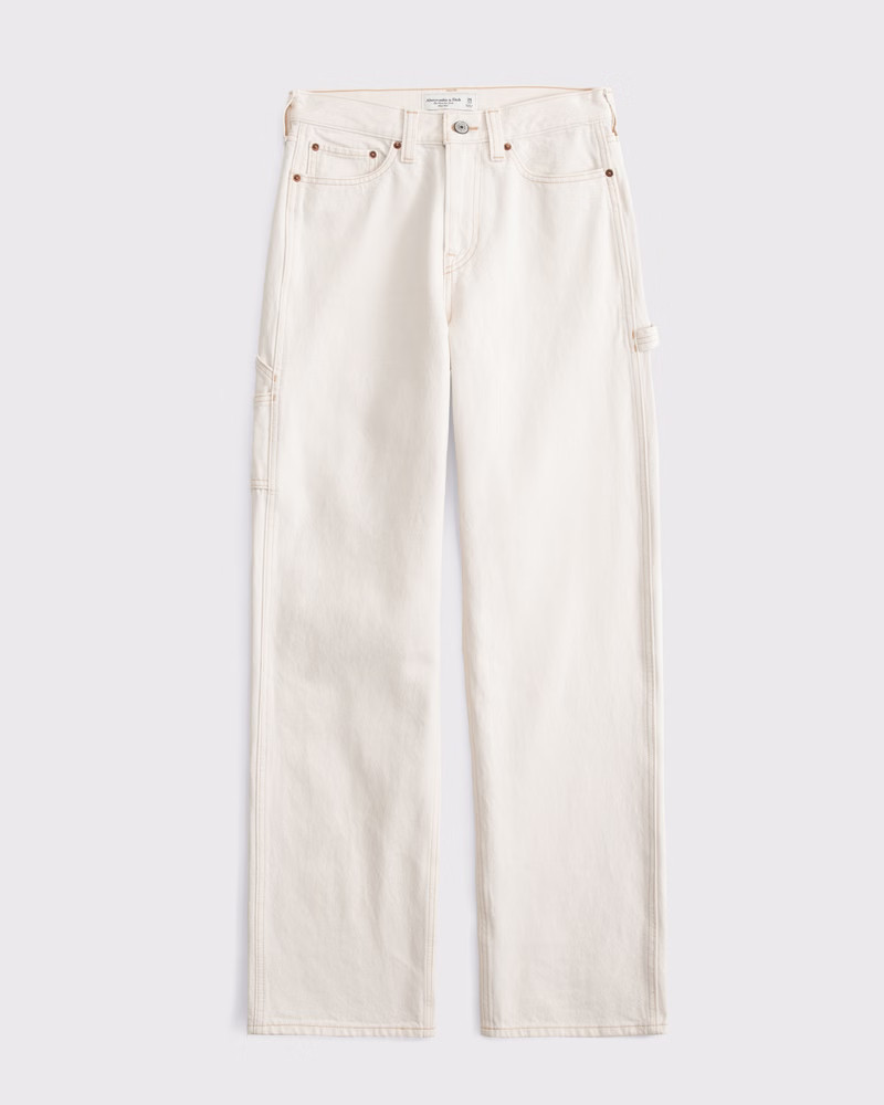 Abercrombie & Fitch Women's Mid Rise Slouchy Jean in Ecru Carpenter - Size 32 LONG | Abercrombie & Fitch (US)