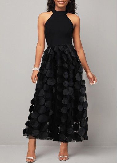 ROTITA Patchwork Black Round Neck Sleeveless Maxi Dress | Rotita.com - USD $38.99 | rotita.com
