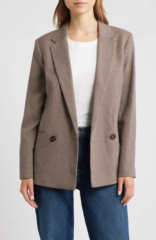 MANGO Houndstooth Double Breasted Blazer in Burgundy at Nordstrom, Size 1X | Nordstrom