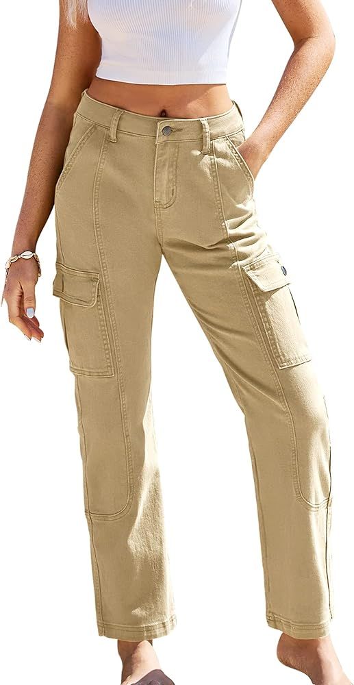 GRAPENT Womens Cargo Pants Casual High Waisted Baggy Stretch Straight Leg Trousers Western Outfit Y2 | Amazon (US)