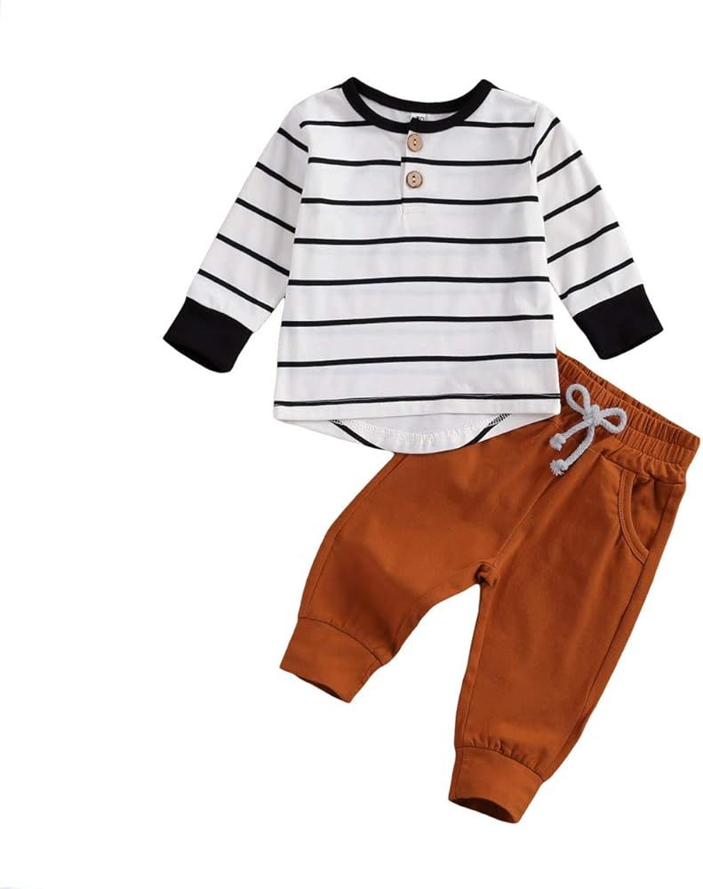 2PCS Baby Boy Fall Winter Clothes Outfits Long Sleeve Crewneck Sweatshirt Tops+Drawstring Legging... | Amazon (US)