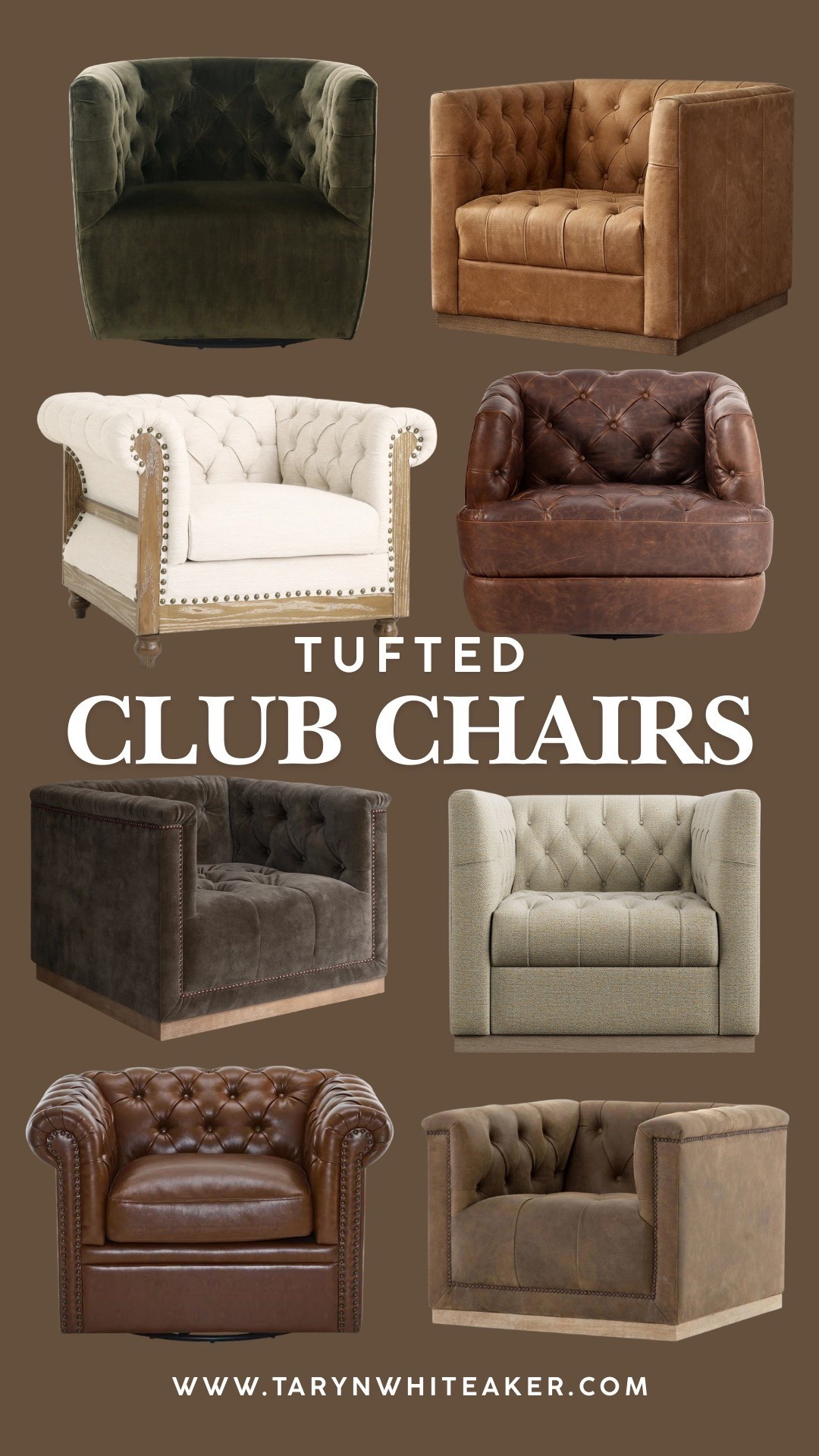 If you want a chair that instantly makes a room feel custom, tufted club chairs are it. The rich leather, tailored upholstery, and classic detailing give that cozy-meets-collected look that works in living rooms, offices, and even bedroom corners. I rounded up timeless styles in warm neutrals that feel high-end but are Amazon finds.

tufted club chair, leather accent chair, swivel club chair, traditional living room furniture, cozy reading chair, masculine home decor, office accent chair, brown leather chair, neutral upholstery chair, classic home style

#LTKSeasonal #LTKHome