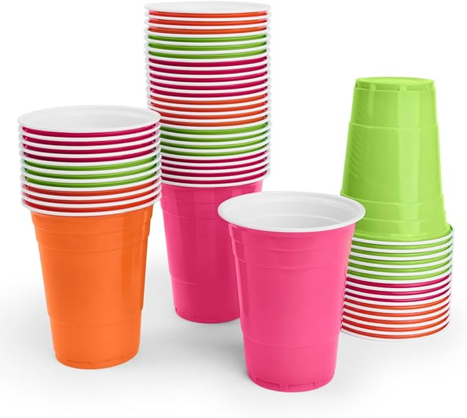xo, Fetti Pink, Orange + Green Plastic Cups - 50 Disposable 16 oz Cups |Final Fiesta Bachelorette... | Amazon (US)