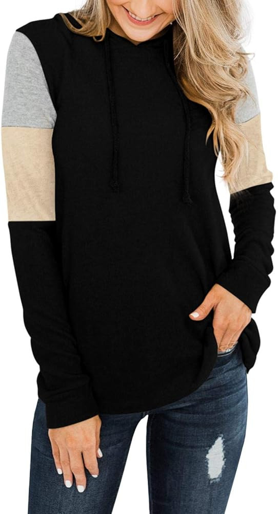 PINKMSTYLE Womens Color Block Hoodie Sweatshirts Tunic Pullover Tops Long Sleeve Drawstring Shirt... | Amazon (US)