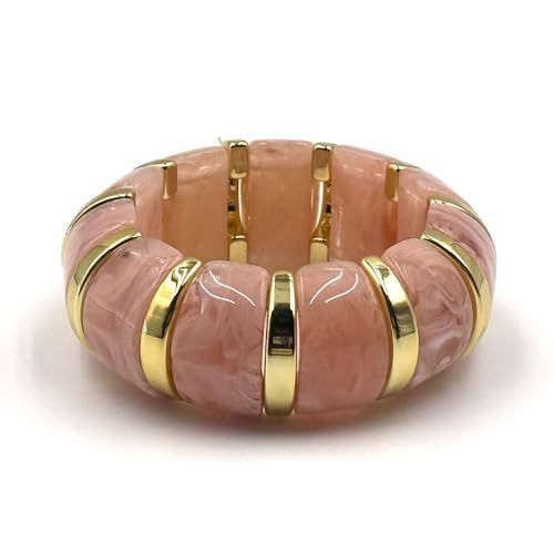 Resin Chunky Stretch Bangles Bracelets for Women, Friendship Bracelets, Bangle Bracelets for Women, Gold-Plated Marble Pattern Wide Bangle Bracelet, Chunky Jewelry for Women, Fashion Statement Jewelry Gift (Blush) | Amazon (US)