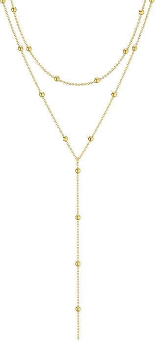 Foxgirl Lariat Gold Necklace for Women, Dainty Long Necklace 14k Gold Plated/Silver Y-Shaped Pend... | Amazon (US)