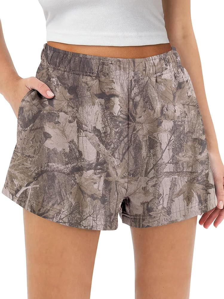 Camo Sweat Shorts Women Maple Leaf Camouflage High Waisted Lounge Casual Athletic Workout Shorts ... | Amazon (US)