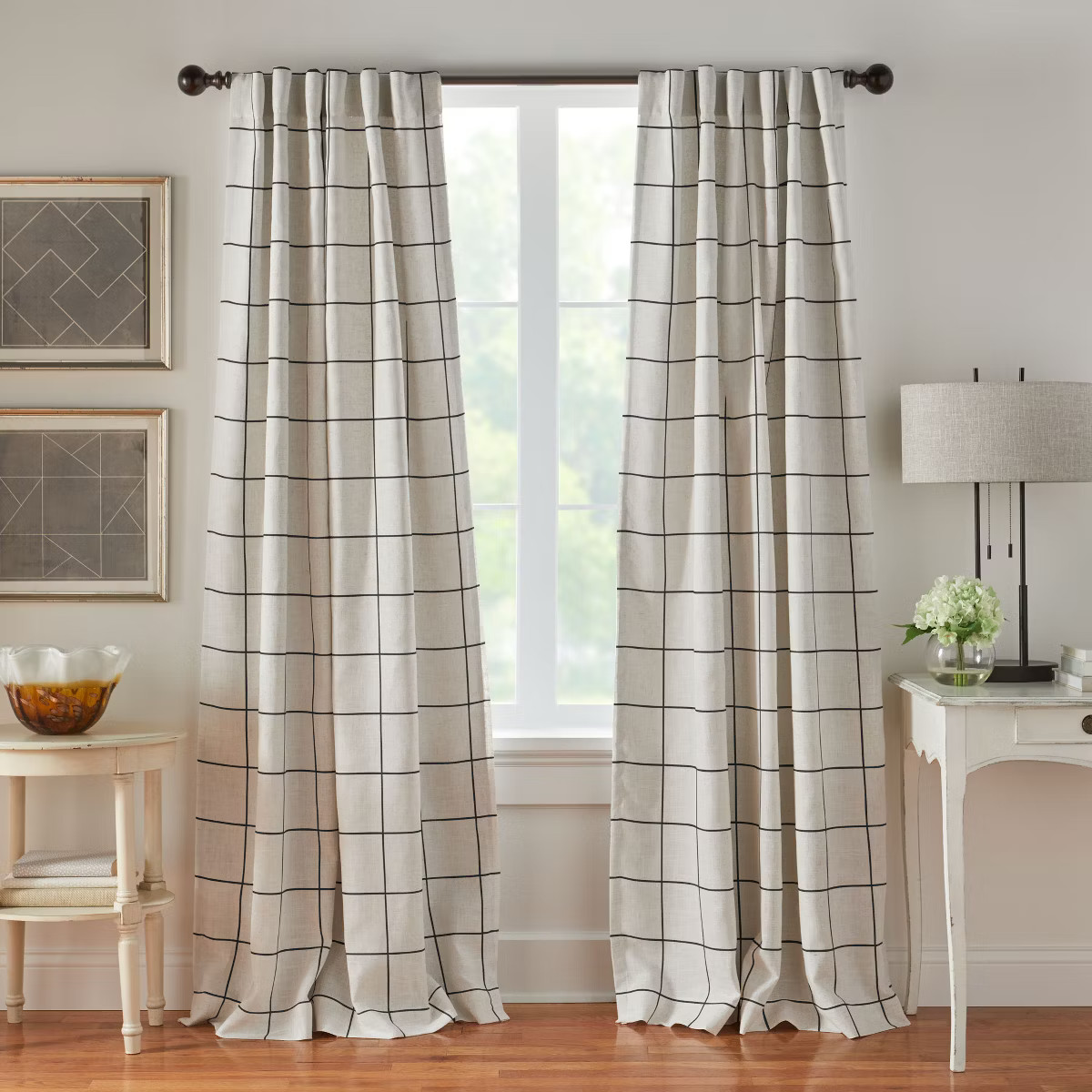 Brighton Windowpane Plaid Lined Room Darkening Single Window Curtain Panel  - 52" x 108" - Black ... | Target