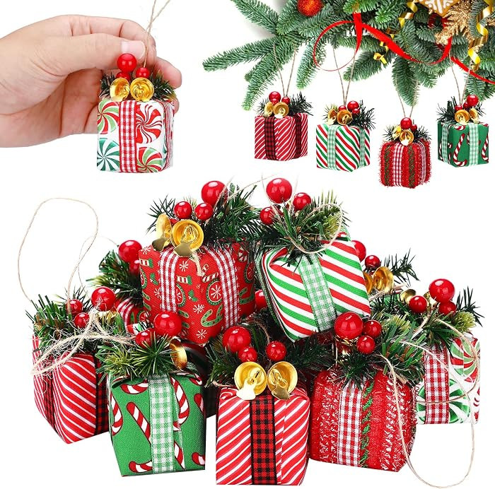 Panelee 12 Pcs Mini Gift Boxes Ornaments for Christmas Tree, Wreath, Mantel | Amazon (US)