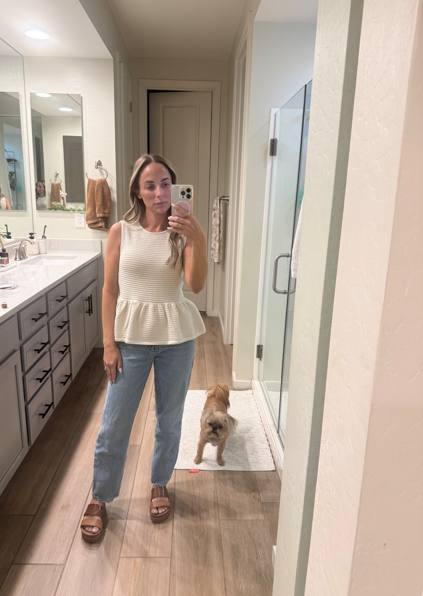 This cutie peplum sweater top is the perfect casual but cute top! I feel Iike im back in the early 2000's with the peplum! 

#LTKPetite #LTKmomlife #LTKootd