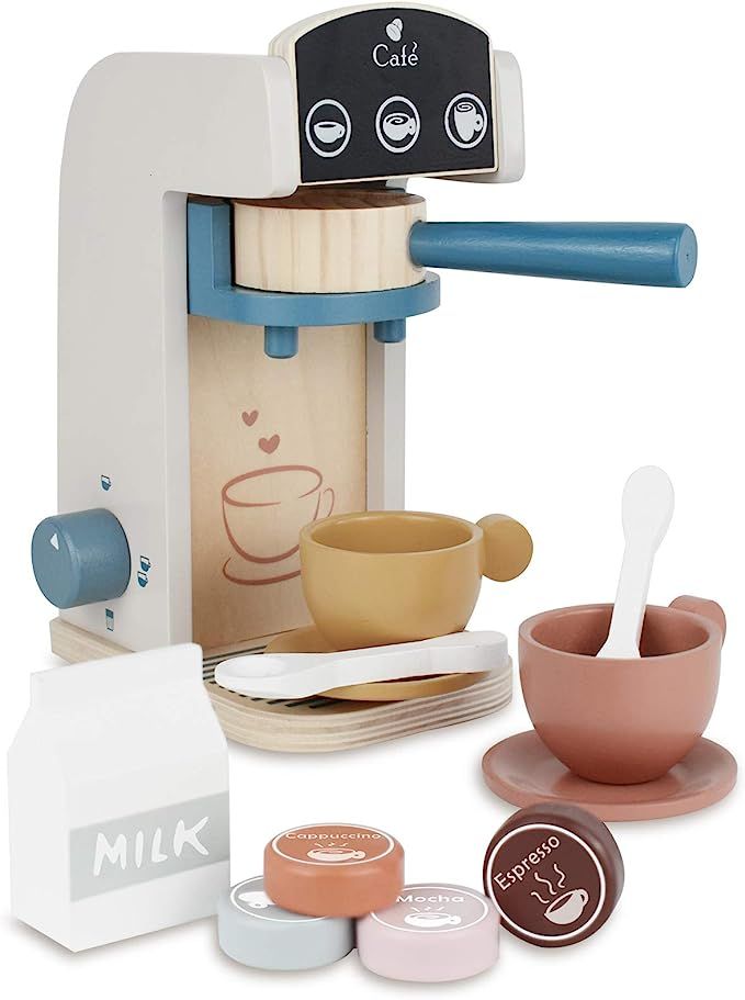 PairPear Coffee Maker Espresso Playset - Wooden Deluxe Play Kitchen Set with Accessories 13 Piece... | Amazon (US)