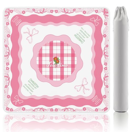 Gedgan Mahjong Mat - Elegant Bow & Lace Trim Design, Non-Slip Noise Reduction Rubber Base, 32.4x32.4 Inch Soft Pink, for Mahjong/Poker/Board Games, for Women/Mom/Daughter/Friends | Amazon (US)