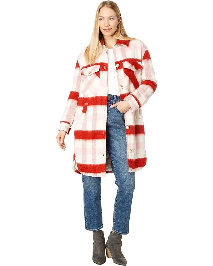Blank NYC Long Plaid Shirt Jacket with Faux Sherpa Collar | Zappos