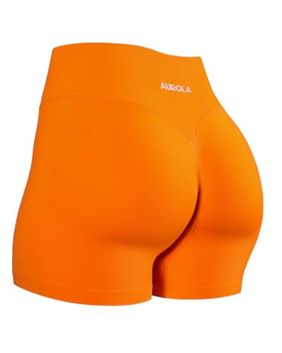 AUROLA Influence Collection Workout Shorts for Women,No Roll Up New Scrunch SeamlessGym Short-3.5" Inseam, Persimmon Orange, M | Amazon (US)