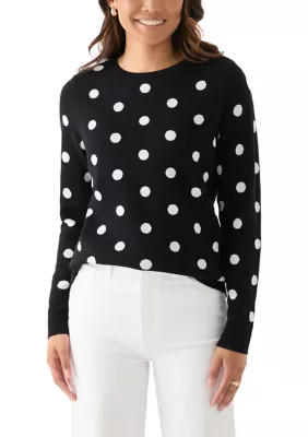 Kim Rogers Women's Polka Dot Jacquard Knit Sweater, Black, Large | Belk
