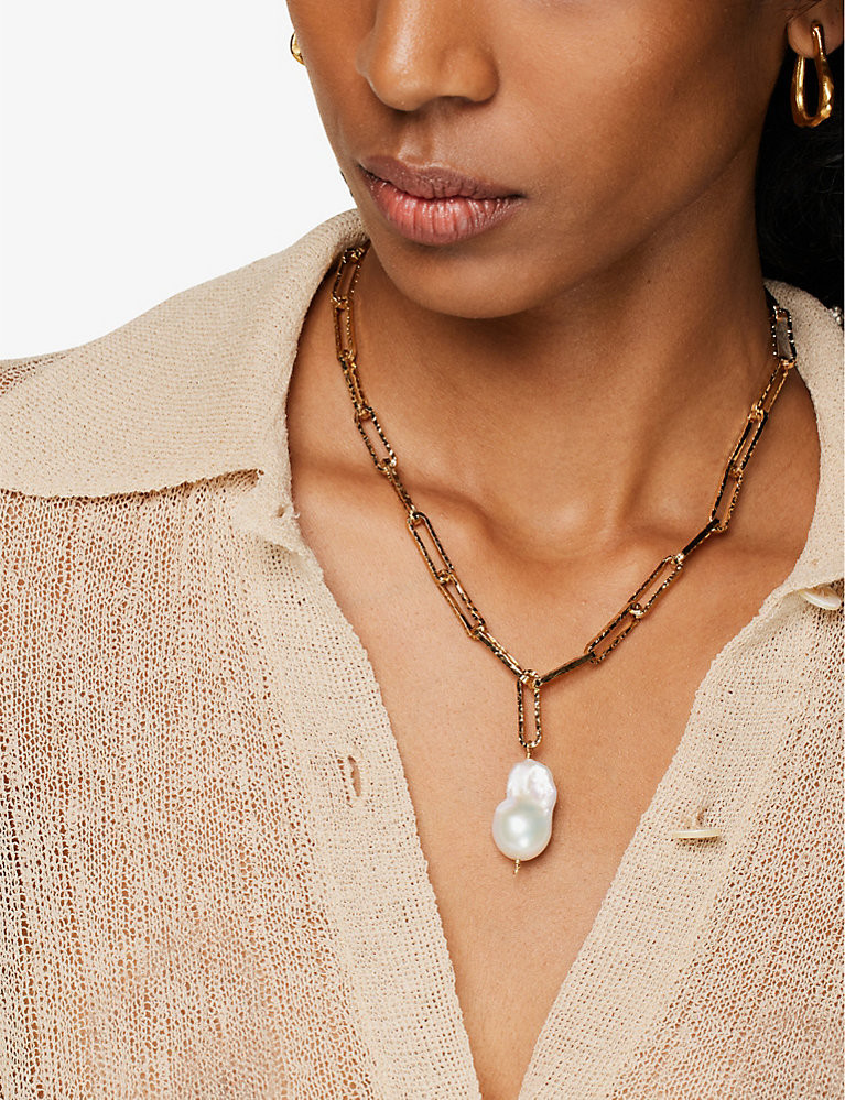 The Baroque Pearl Layer 24ct yellow-gold plated brass necklace | Selfridges