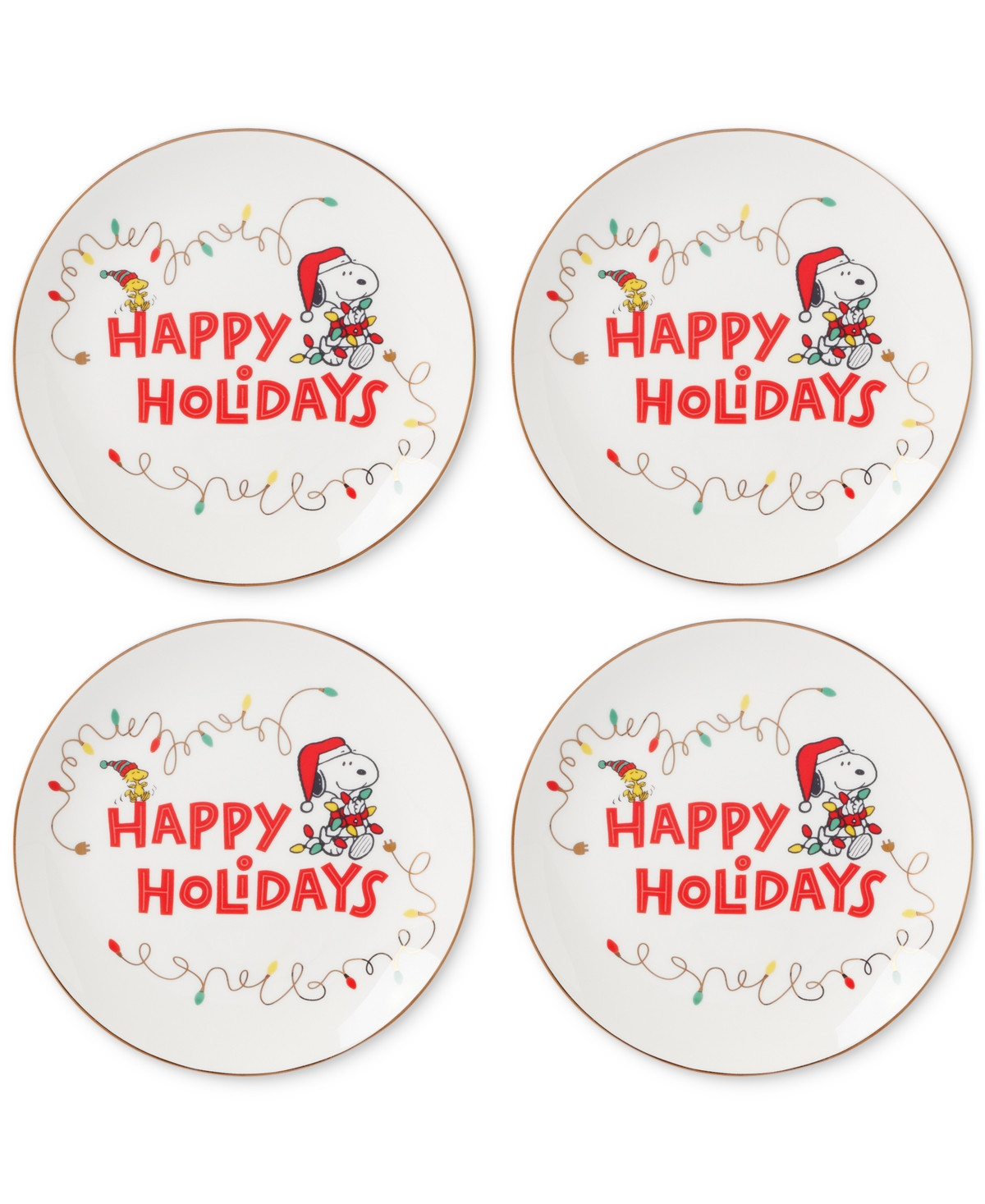 Lenox Snoopy & Woodstock Holiday Accent Plates, Set of 4 - Ivory | Macy's