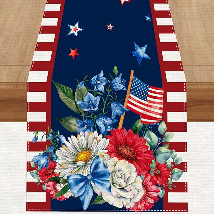 Watercolor Red White and Blue American Flag Stars Table Runner 4th of July Memorial Day Veterans ... | Amazon (US)