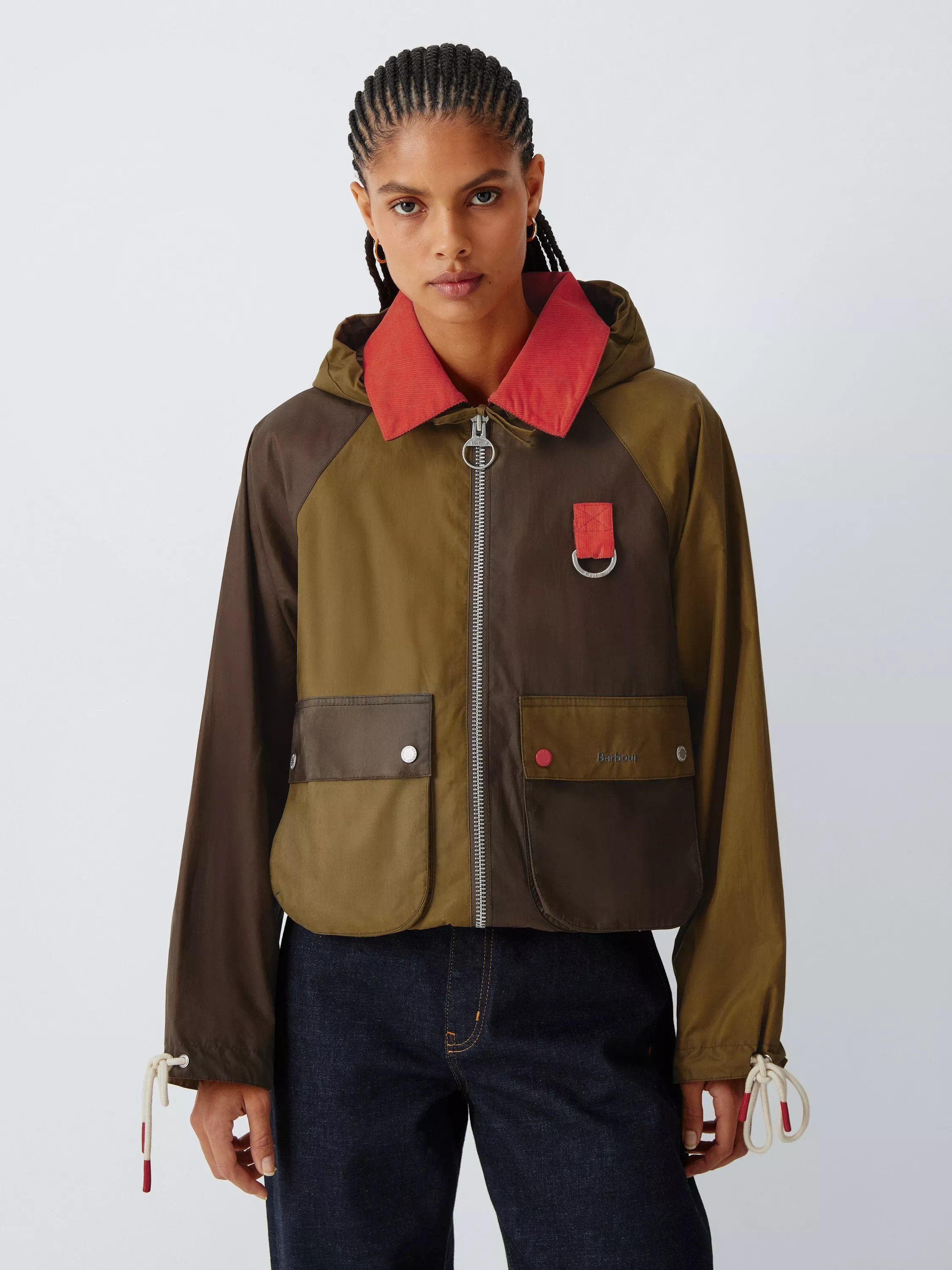 Barbour Drew Colour Block Wax Jacket, Brown Multi | John Lewis (UK)
