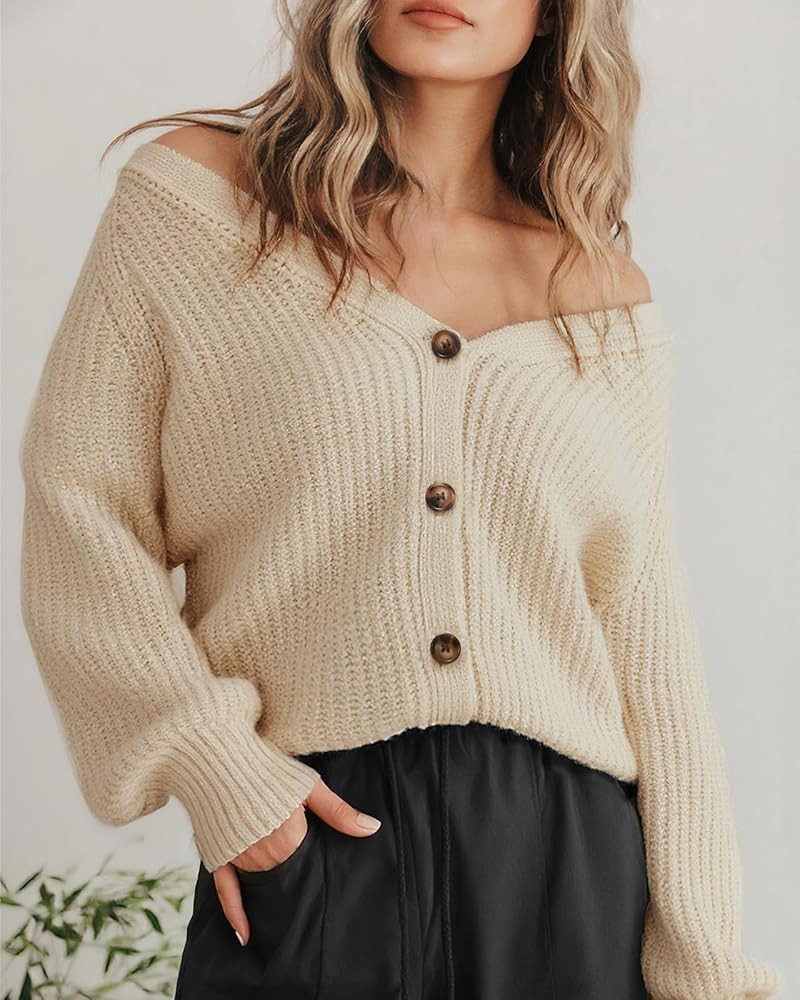 SUUKSESS Women Long Sleeve Button Down Short Cardigan 2025 Fall Loose Open Front Knit Sweater | Amazon (US)