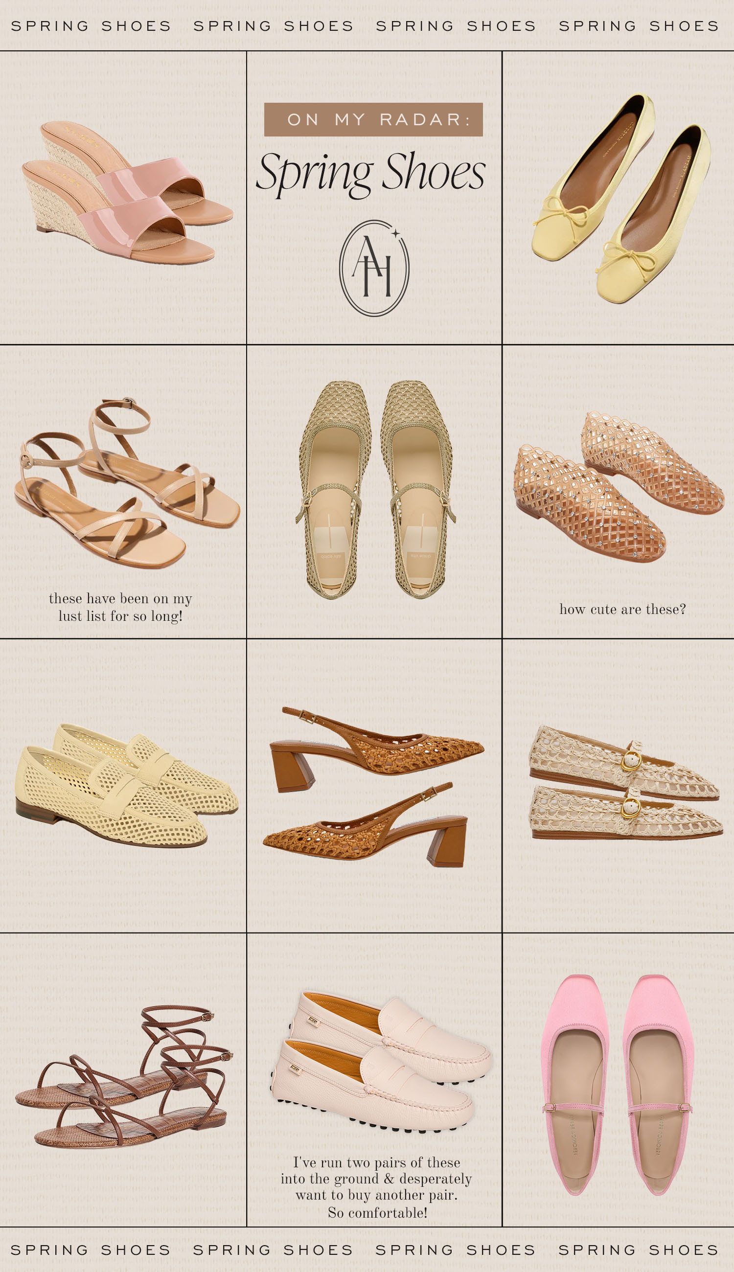 spring sandals to consider for the warmer months to come
.
pink ballet flats, mary jane flats, mesh flat, mesh loafers, butter yellow, butter yellow shoes, butter yellow sandals, margaux sandals 

 