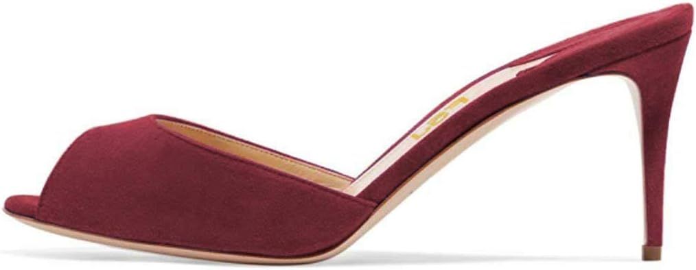FSJ Women Comfort Low Heel Sandals Mules Peep Toe Slide Slip On Dress Pump Shoe 4-15 M US | Amazon (US)