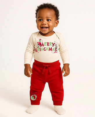 Disney Baby Boys 2-Piece Grinch Merry Grinchmas Long Sleeve Bodysuit and Pants Set - Macy's | Macy's