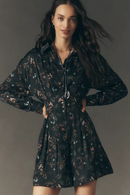 The Tobie Long-Sleeve Satin Mini Shirt Dress by Exquise | Anthropologie (US)