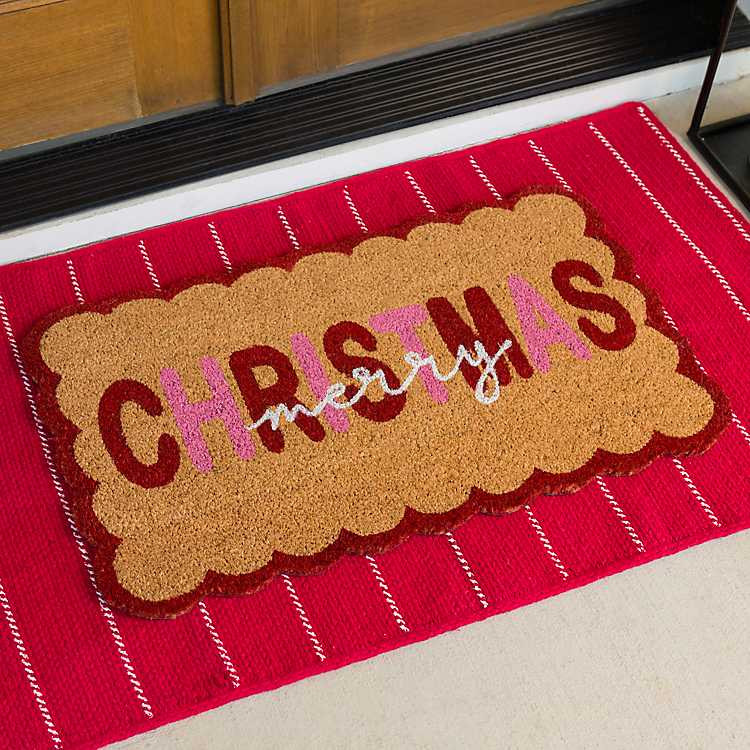 Red & Pink Scalloped Merry Christmas Coir Doormat | Kirklands Home | Kirklands