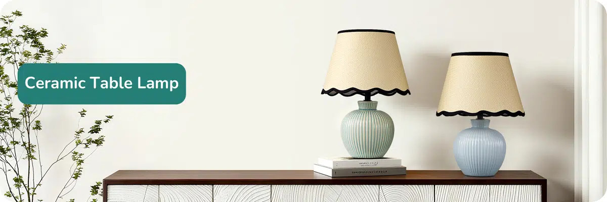 12.9" Ceramic Table Lamp with Adjustable Rattan Scallop Shade, Includes G45 Bulb | Wayfair North America