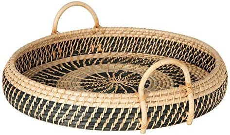 Round Rattan Serving and Breakfast Tray, Natural-Black | Amazon (US)