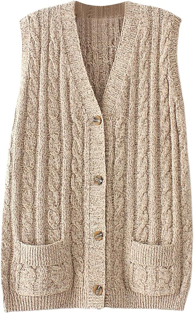 Aeneontrue Women's Sweater Vest Sleeveless Button Down Knitted Cardigan Outwear with Pockets | Amazon (US)
