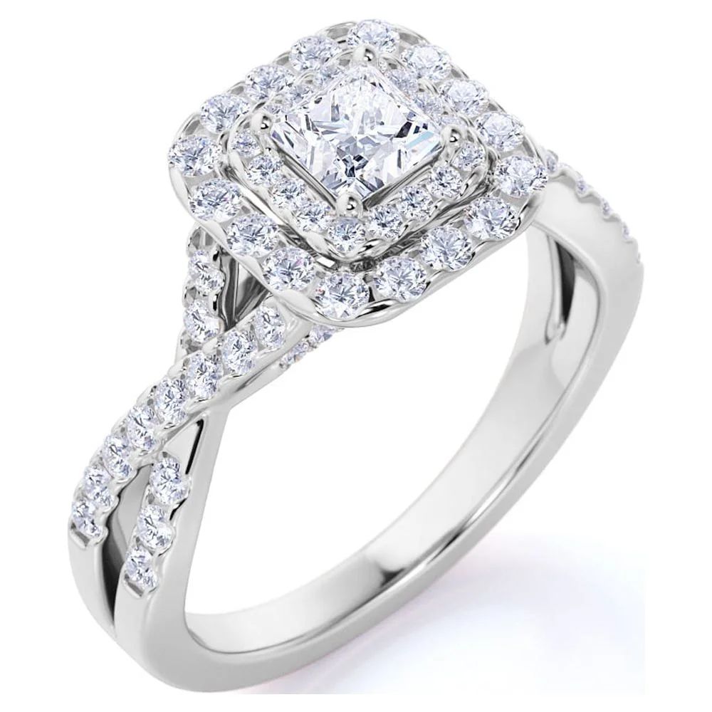 1 Carat Princess Cut Moissanite Engagement Ring - Bridal Set - Double Halo Ring - Cluster Ring - ... | Walmart (US)