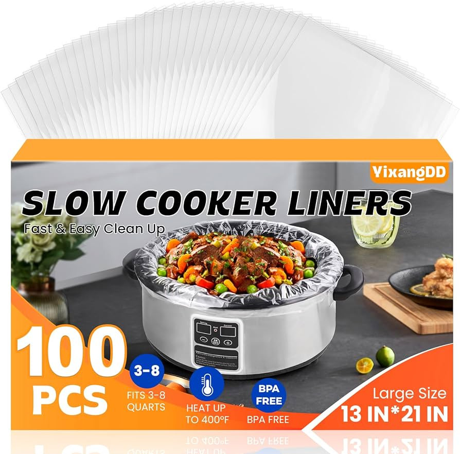 100 Pack Slow Cooker Liners, Large Size 13"x 21" Cooking Bags Disposable Pot Liners, Plastic Slow... | Amazon (US)