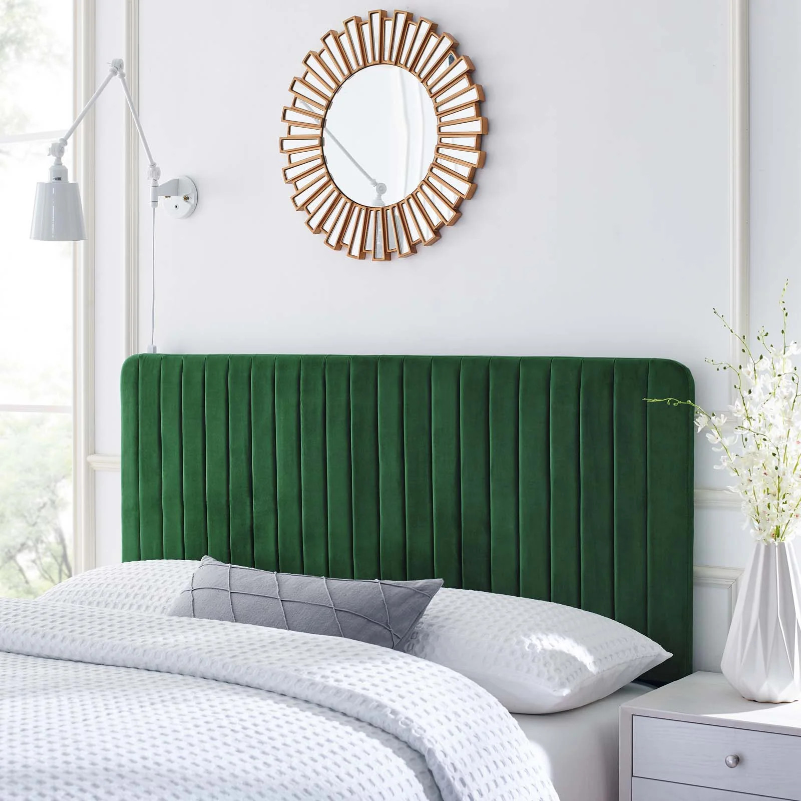 Modway Milenna Channel Tufted Performance Velvet Full/Queen Headboard in Emerald - Walmart.com | Walmart (US)
