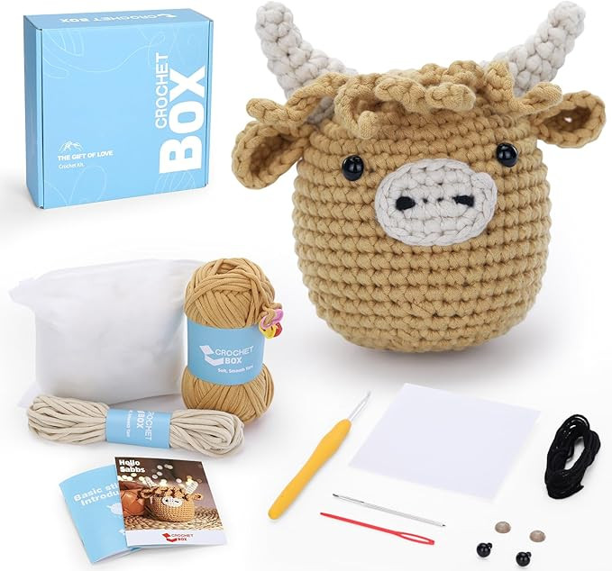Crochet Kit for Beginners: Highland Cow Crochet Kit, Learn to Crochet, Include Easy Knitting Soft... | Amazon (US)