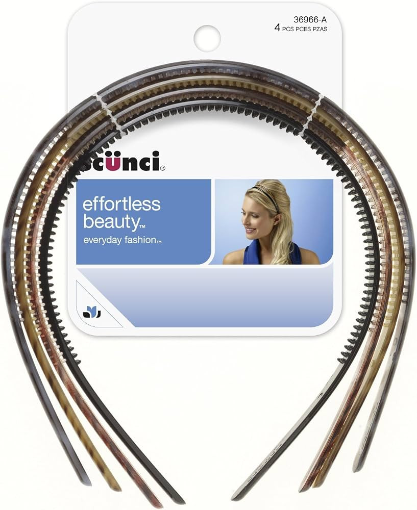 Scunci Effortless Beauty Skinny Plastic Headbands, Woman, 3 Packs Of 4 Count = 12 Count | Amazon (US)